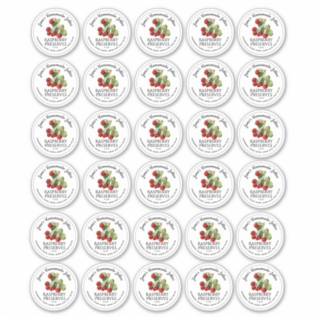 30 Raspberry Jelly 2" Mason Jar Lid Stickers Aufkleber (Vorderseite)