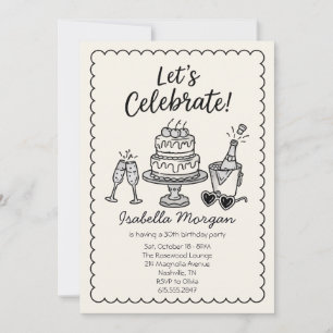 30. Retro-Champagner-Torte-Birthday Einladung