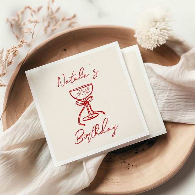 30. Retro Hand Drawn Champagne Bow Glass Geburtsta Serviette (Von Creator hochgeladen)