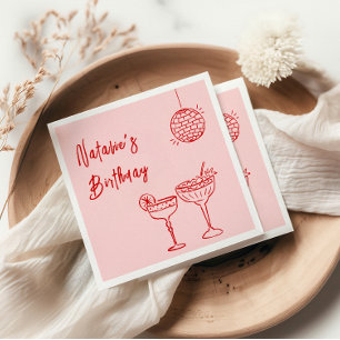 30. Retro Hand gezeichnet Rosa Meilenstein Geburts Serviette