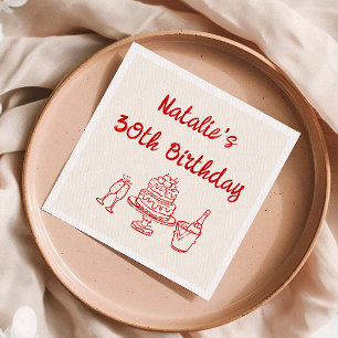 30 Retro Hand gezeichneter Cake Champagne Geburtst Serviette