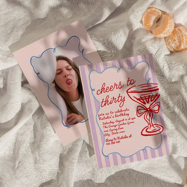 30. Rosa Gezeichnet Champagner Glass Fun Foto Gebu Einladung (Von Creator hochgeladen)