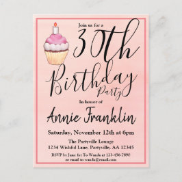 30. Rosa Wasserfarbe Cupcake Geburtstag Einladungspostkarte