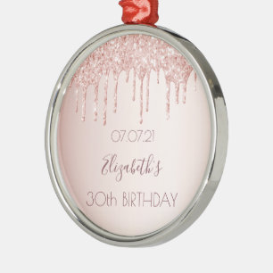 30. Rose Gold Glitzer Tropfen Rosa Name Ornament Aus Metall