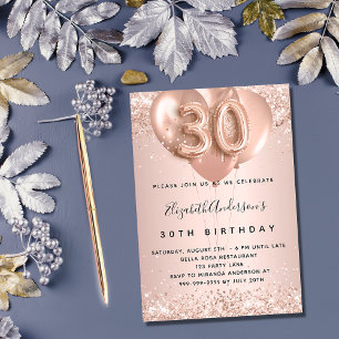 30. Rose Goldblütenballons Einladung