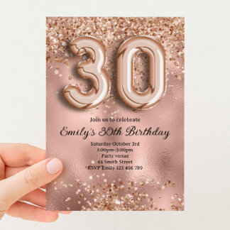 30. Roségold Glitter Geburtstag Einladung