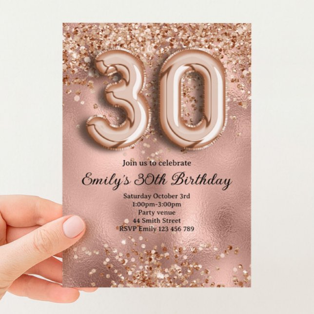 30. Roségold Glitter Geburtstag Einladung (Von Creator hochgeladen)