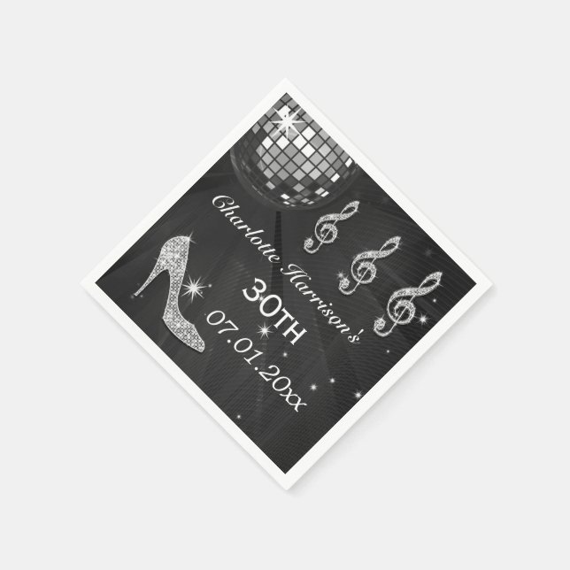 30. Schwarz/Silberdisco-Ball und Sparkle-Heels Serviette (Ecke)
