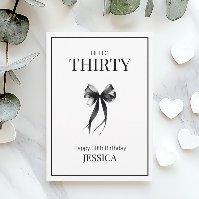 30. Schwarz-Weiß-Minimal Moderne Happy Birthday Karte (30th Black and White Minimalist Elegant Birthday Card)