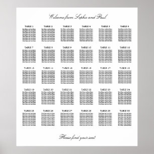 30 Tische Eleganter Minimalistischer Sitzplan Poster