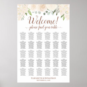 30 Tische Rosé Pfirsich Rosen Hochzeit Sitzordnung Poster