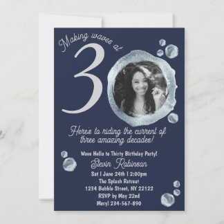 30. Twilight Blue Bubbles Geburtstagsparty Foto Einladung