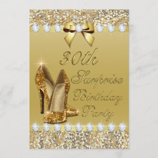 30. Überraschung Birthday Gold Heels Sequins Diamo Einladung