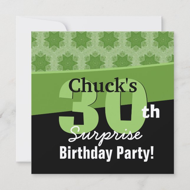 30. Überraschung Geburtstag Grün Schwarze Sterne G Einladung (Vorderseite)