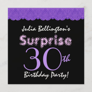30. Überraschung Geburtstag Lila Spitze Damask W19 Einladung