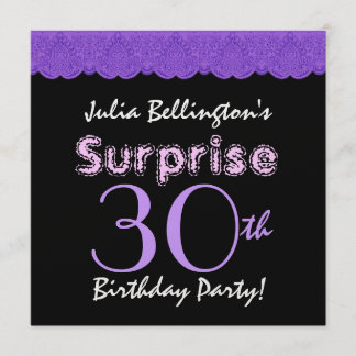 30. Überraschung Geburtstag Lila Spitze Damask W19 Einladung