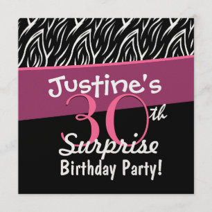 30. Überraschung Geburtstag Schwarz-weiß Pink Zebr Einladung