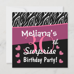 30. Überraschung Geburtstag Schwarz-weiß Pink Zebr Einladung