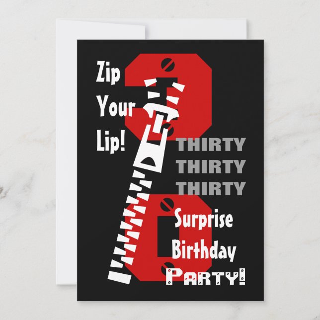 30. ÜBERRASCHUNG Geburtstag Schwarzes Rotes Weiß B Einladung (Vorderseite)