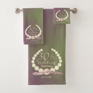 30. und 12. Hochzeitstag" Perlen und Moos Badhandtuch Set