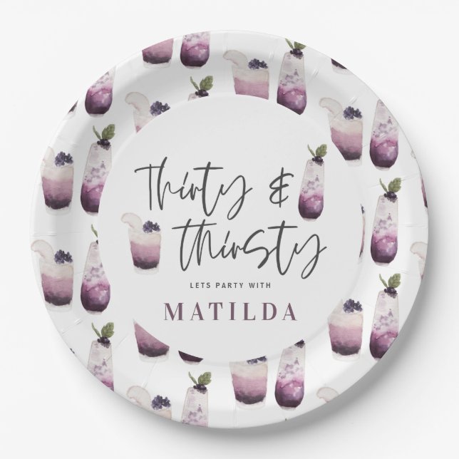 30. und durstig 30. Party Pappteller (Vorderseite)