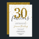 30 und fabelhafte Elegant Gold und Black Birthday Einladung<br><div class="desc">Dieses elegante Drehbuch 30 und fabelhafte Goldstars konfetti Geburtstagseinladung kann mit Ihrem Geburtstagsparty Details Set in modernem Text personalisiert werden. Das Gegenteil hat den passenden goldenen Sternen Konfetti auf einem freien goldenen Hintergrund. Entwickelt von Thisisnotme©</div>