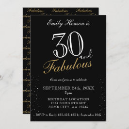 30 und Fabulous Black Elegant Script Geburtstag Einladung