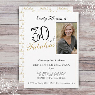 30 und Fabulous Elegant Script Foto Geburtstag Einladung