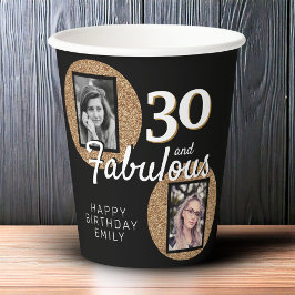 30 und fabulous Gold Glitzer 2 Foto 30. Geburtstag Pappbecher