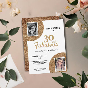 30 und Fantastisch Gold Glitter 2 Foto 30. Geburts Einladung