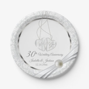 30. White Pearl Wedding Jubiläum Design Pappteller