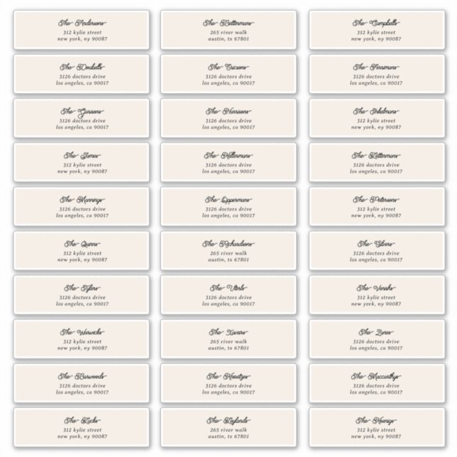 30 x persönliche Cream Black Guest Envelope-Adress Aufkleber (Vorderseite)