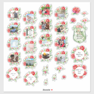 30 x WEDDING Journal Planner Rote Rosen Foto Text Aufkleber