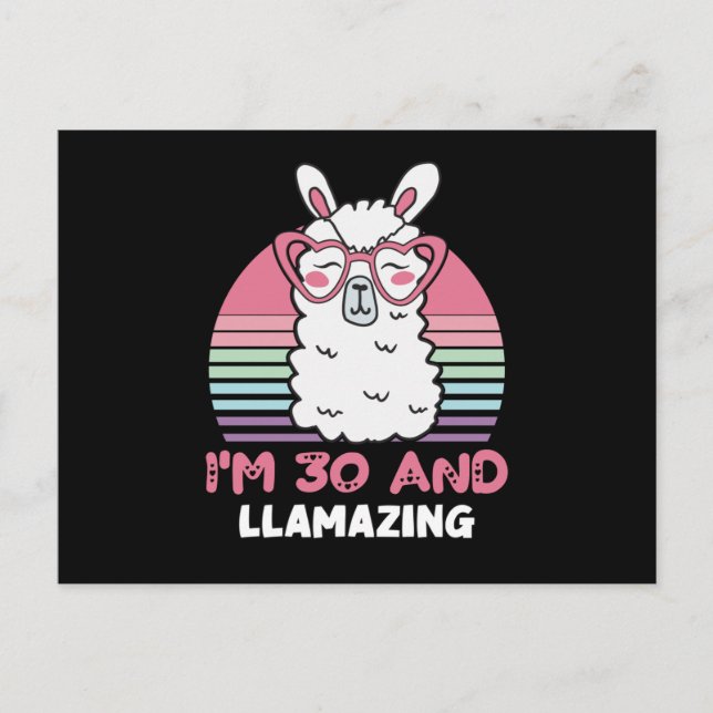 30 Year Old Bday Llamazing 30th Birthday Llama Postkarte (Vorderseite)