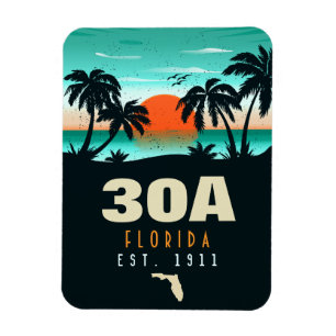 30a Route Florida Retro Sunset Souvenirs 60er Magnet
