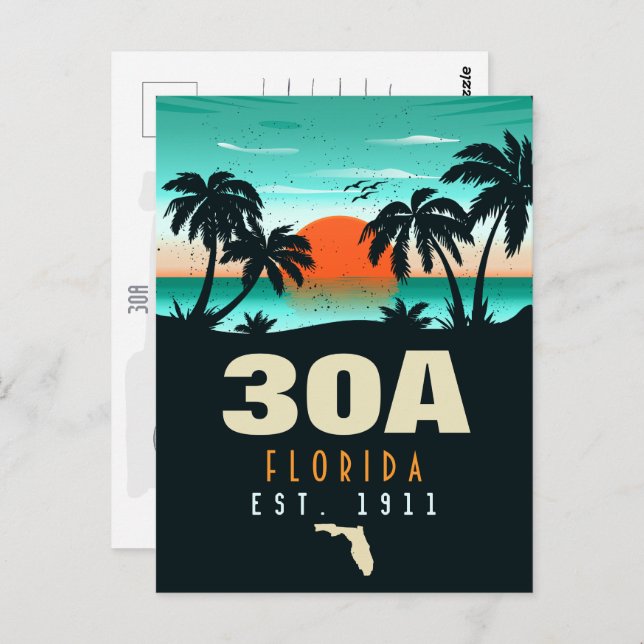 30a Route Florida Retro Sunset Souvenirs 60er Postkarte (Vorne/Hinten)