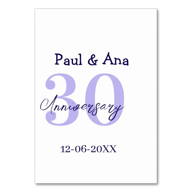 30th anniversary purple bold letter name simple re tischnummer (Vorderseite)