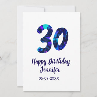 30th birthday add name date year blue sparkle  einladung