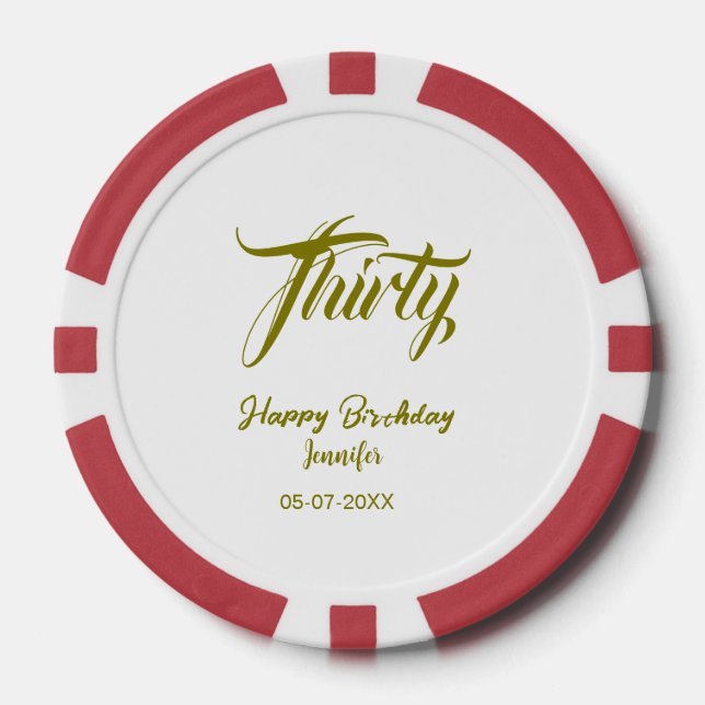 30th birthday add name date year gold template thi pokerchips (Vorderseite)