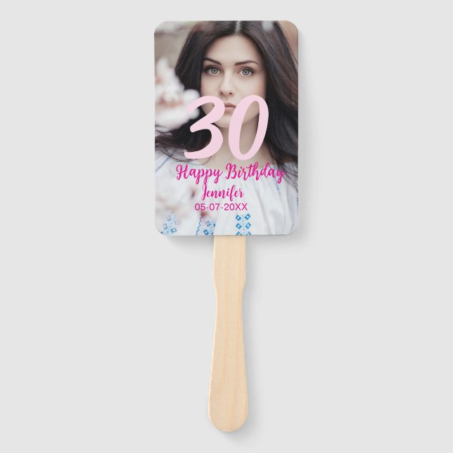 30th birthday add name date year white photo fächer (Vorderseite)