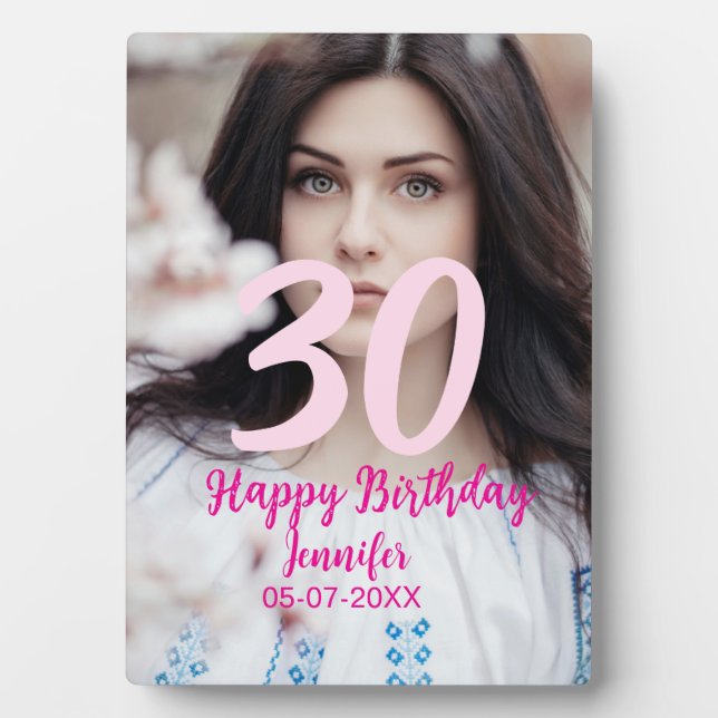 30th birthday add name date year white photo fotoplatte (Vorderseite)