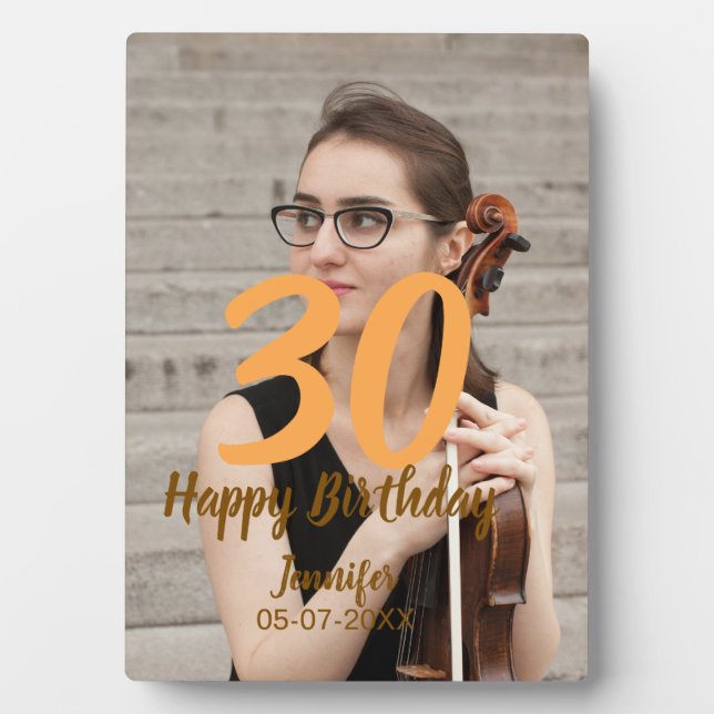 30th birthday add name date year white photo fotoplatte (Vorderseite)