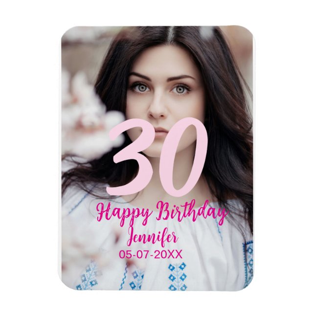 30th birthday add name date year white photo magnet (Vertikal)
