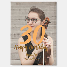 30th birthday add name date year white photo magnet