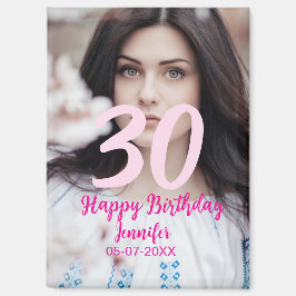 30th birthday add name date year white photo magnet
