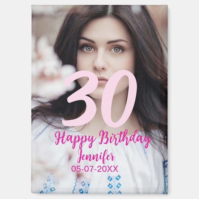 30th birthday add name date year white photo magnet (Vorderseite)