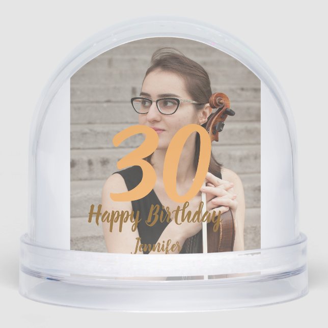 30th birthday add name date year white photo schneekugeln (Vorderseite)