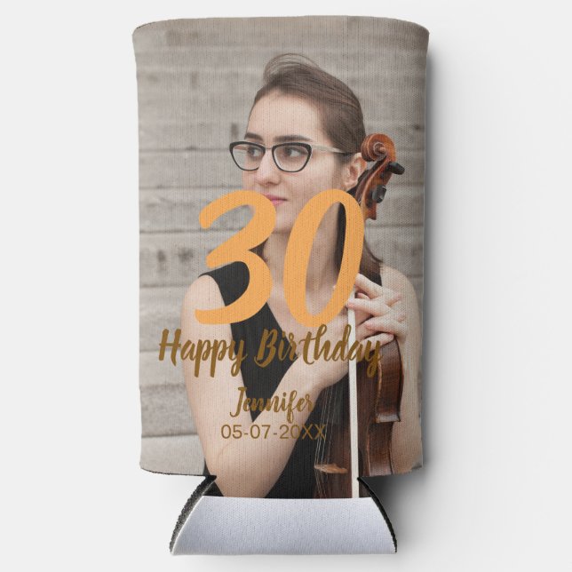 30th birthday add name date year white photo selters dosenkühler (Vorderseite)