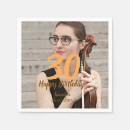 30th birthday add name date year white photo serviette