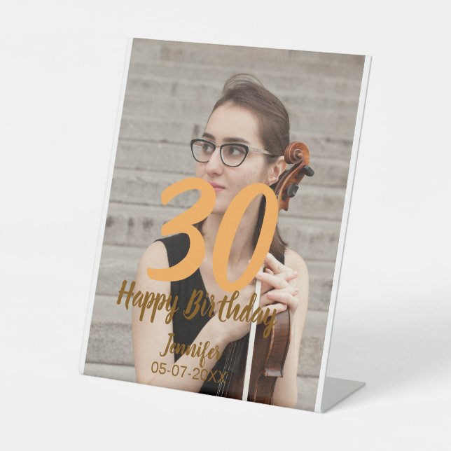 30th birthday add name date year white photo sockelschild (Vorderseite)